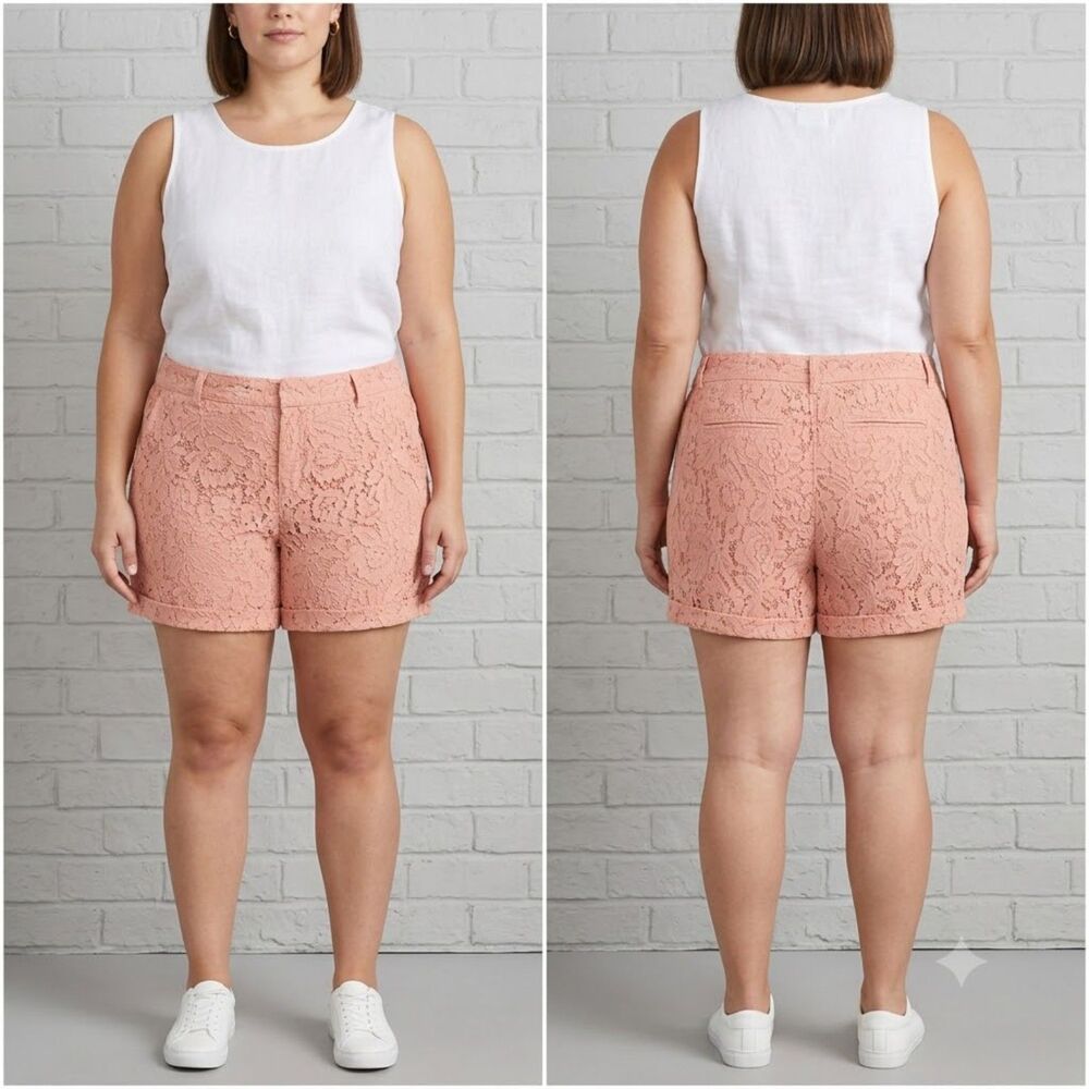 Torrid Dusty Pink Floral Lace Cuffed Shorts Plus Size 16 Lined Slant Pockets